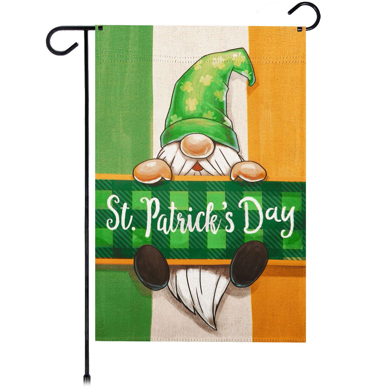 G128 Happy St. Patrick's Day Gnome Irish Flag Garden Flag 12x18 In Double Sided St. Patrick's Day Yard Garden Lawn Decoration